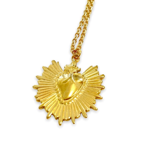 Sacred Heart~ Fiery Floral Radiating Bursting Jesus Mary Catholic Steel Necklace - Picture 9 of 16